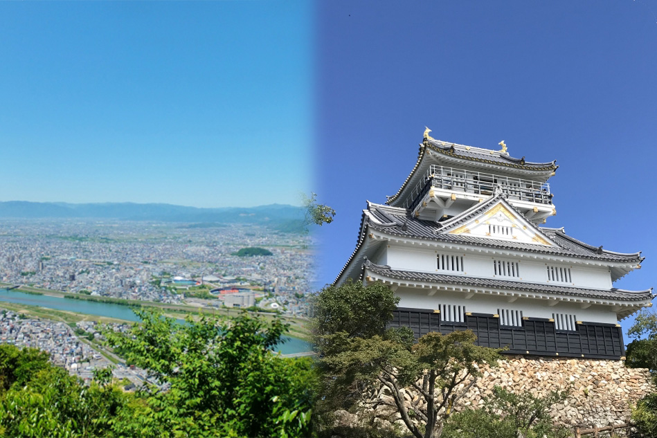 岐阜城と金華山頂上からの岐阜市の風景
